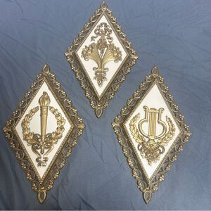 MCM Homco Syroco Gold Diamond Wall Plaques 1971 Hollywood Regency VTG